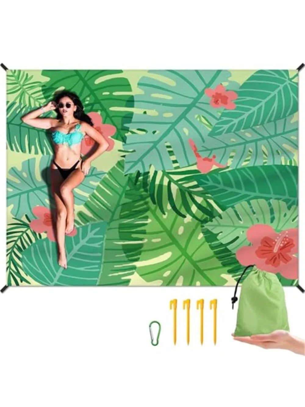 Large Beach Blanket Waterproof Sandproof Mat 83x106 Camping Picnic Outdoor Green